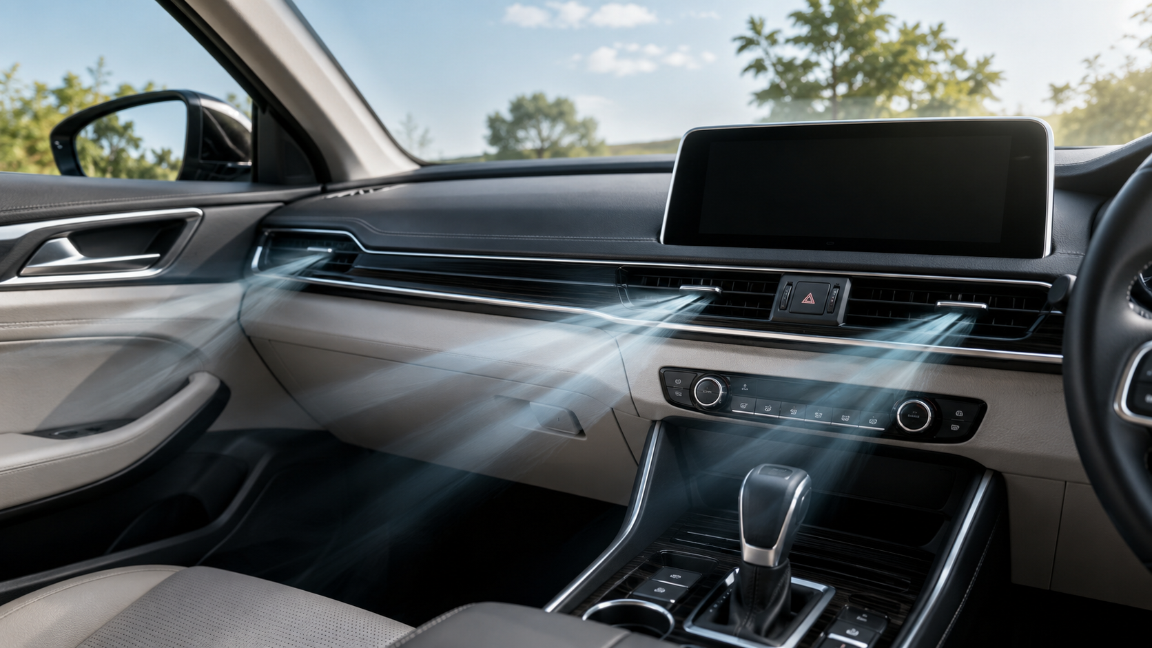 Air frais produit par la climatisation d&rsquo;une voiture apr&egrave;s entretien &agrave; Carcassonne