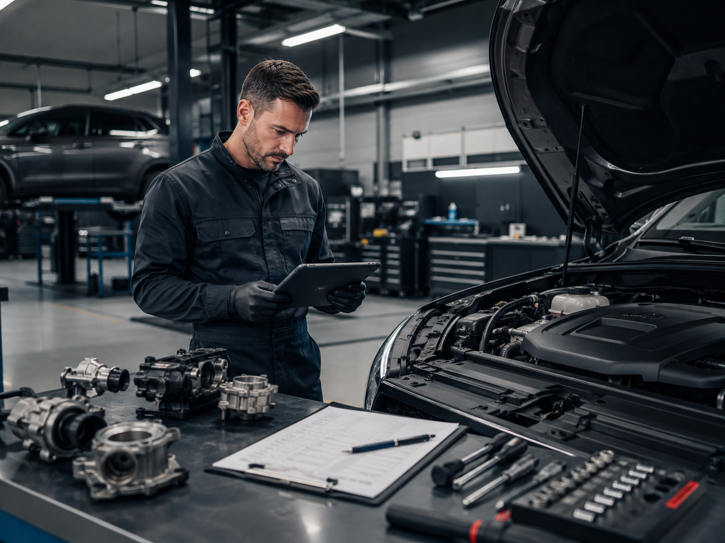 Mécanicien en intervention dans l'atelier Lenny Auto